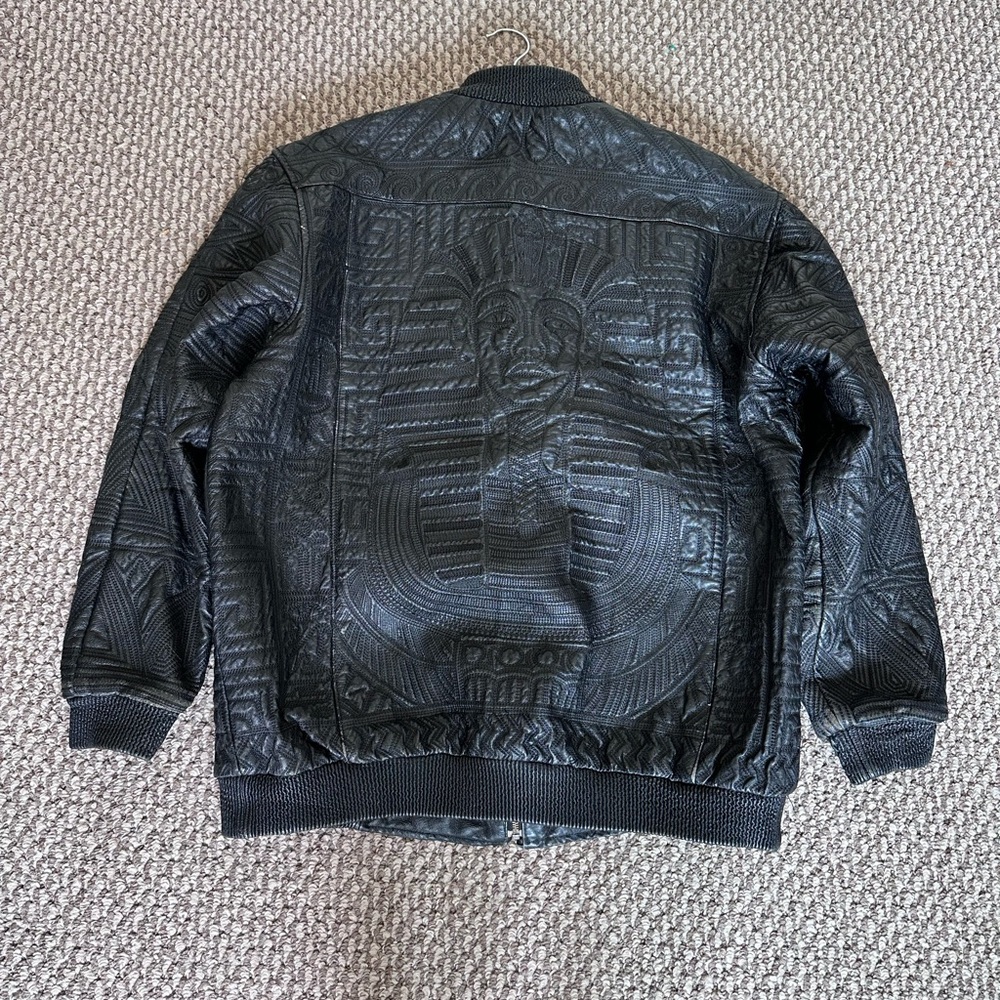 Vintage Egyptian Leather Brown Bomber Jacket Men’s XL Embroidered
